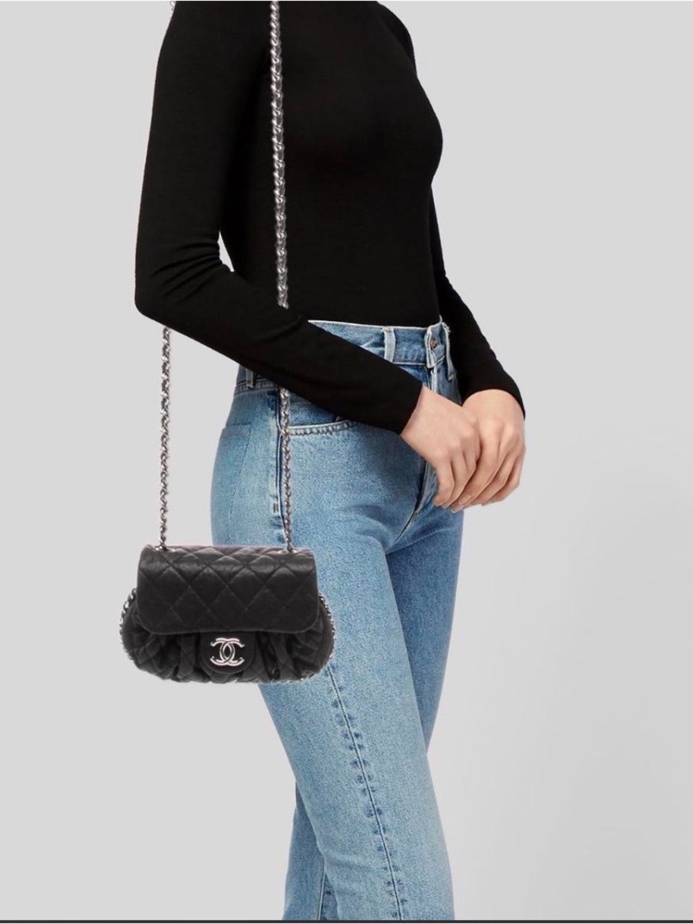 Chanel Chain Around Flap Bag Black Lambskin Silver HW w/ COA - Picture 9 of 11